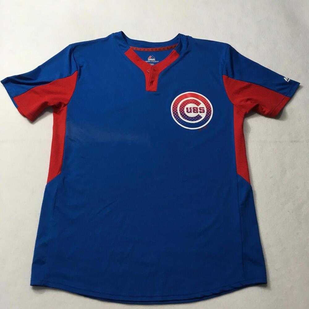 MLB Chicago Cubs Majestic Cool Base  Blue Jersey LARGE USA SEE FADING